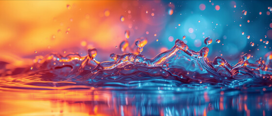 Captivating Dance of Water Droplets at Sunset: A Mesmerizing Interplay of Light and Liquid in Vivid Colors