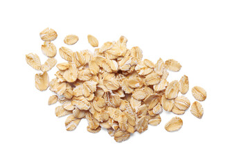 Pile of rolled oats isolated on white, top view