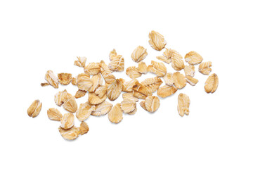 Pile of rolled oats isolated on white, top view