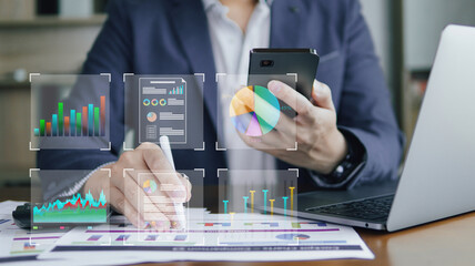 Graph of Business growing. Analytic graph with business planning, Strategy digital Marketing,...