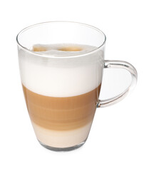Aromatic latte macchiato in glass cup isolated on white