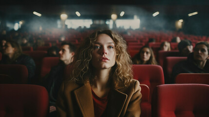 Stage Presence: Beautiful Woman Immersed in Theater Magic, Generative AI