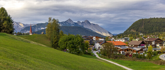 Panoramic view of scenic landscape of Seefeld town in Tyrol, Austria.