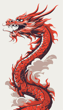 Light Golden Chinese Dragon, Flat 2D Style