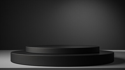 Fototapeta premium black podium or pedestal display on dark background