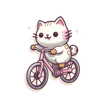 cute cat riding a bicycle image design with PNG tranparent background. vector style cute cat riding a bicycle illustration design for stickers, t-shirts and others. Generative Ai