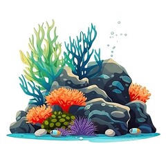 Vibrant Coral Reef Illustration with Colorful Marine Life