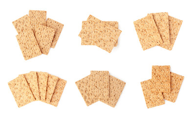 Crispbreads isolated on white, collection. Healthy snack