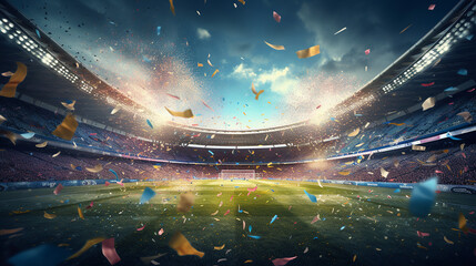 football stadium background with flying confetti