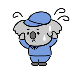 頭を抱える作業服を着たコアラのキャラクター