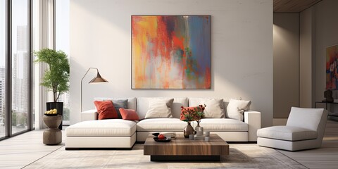 Modern home decor featuring a modular sofa, coffee table, lamp, art, stool, and elegant accessories in a domestic living room setting.