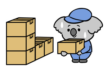 忙しそうに働く作業着姿のコアラのキャラクター