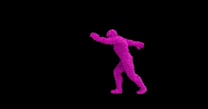 Pink Crazy 3D Happy Furry Character Dancing On Stage. Loopable With Luma Channel. Dance And Entertainment Related 3D Abstract Animation.