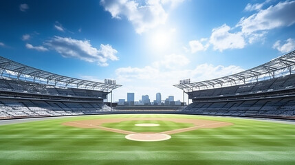 grand baseball stadium field diamond daylight view modern public sport building