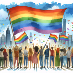 LGBT pride celebration rainbow flag  watercolor painting 