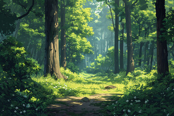 Spring forest scene illustration, Beginning of Spring solar term concept illustration - obrazy, fototapety, plakaty