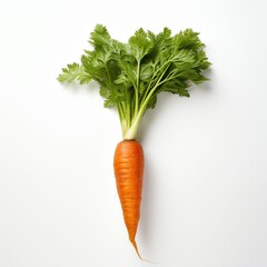 Photograph of carrot, top down view, wite background