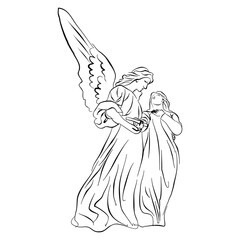 Ancient Greek winged goddess illustration. Vector isolated Antique angel. Black and white line drawing 4