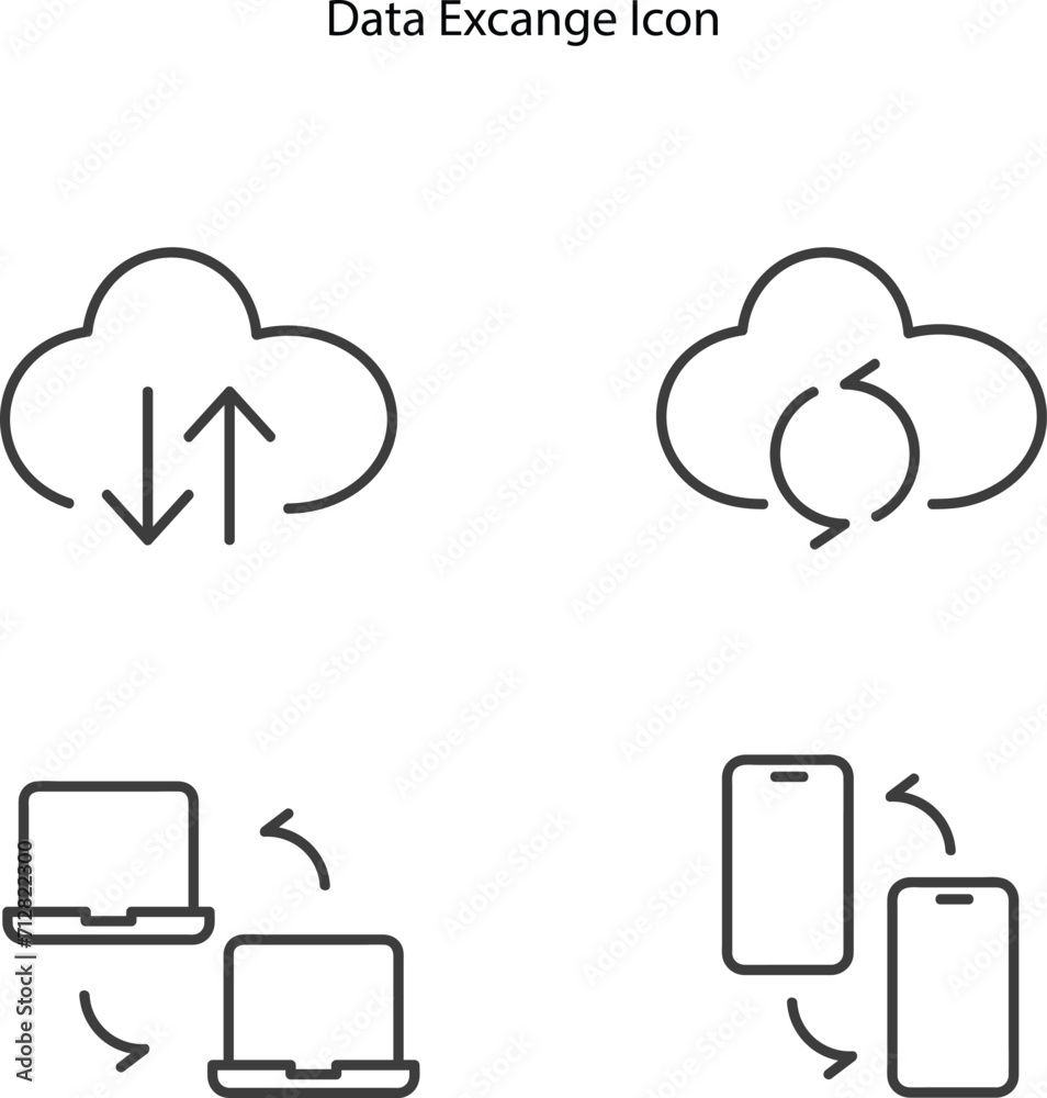 Poster set of line icons related to data exchange, traffic, files, cloud, server. outline icon collection. 