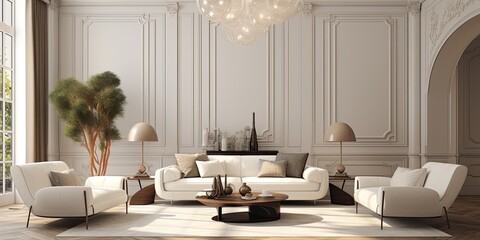  a minimalist, modern, luxurious living room with a vintage touch