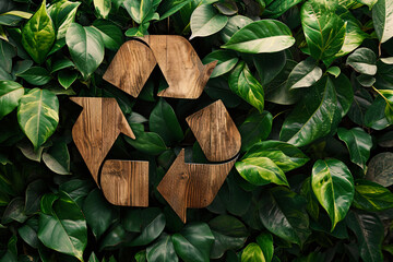 Recycle symbol on green background with recycle bin. Concept illustration representing environmentally friendly waste management and sustainability - obrazy, fototapety, plakaty
