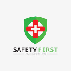 Fototapeta na wymiar safety first logo icon vector design and illustration graphic sign