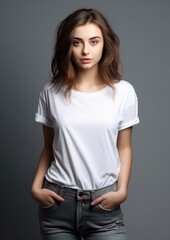 Woman in white t-shirt looking at camera