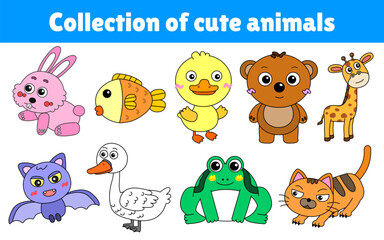 Collection of cute animals, vector illustrations