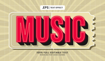 Design editable text effect, music 3d concept vector illustration
