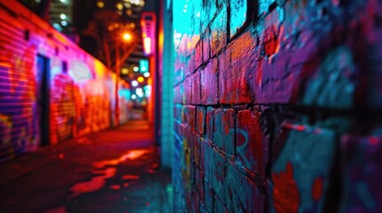 From political messages to abstract designs the neon street art represents a diverse range of ideas and expressions - obrazy, fototapety, plakaty