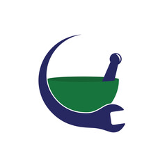 Pharmacy wrench logo template illustration. Wrench medical logo design inspiration.
