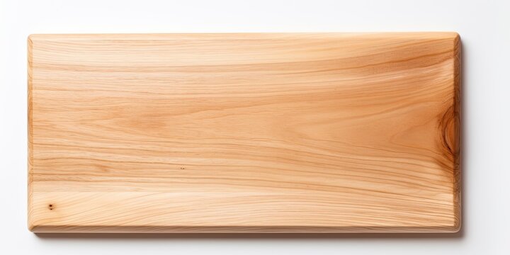 Top view of an empty wooden sushi board on a white background, suitable for graphic display or showcasing products.