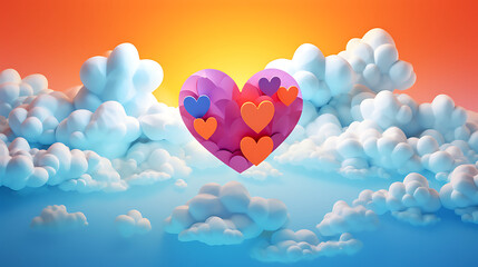 Fototapeta premium beautiful valentine day with heart in clouds colorful, abstract background.