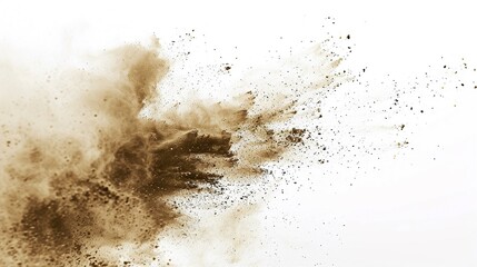 Dry soil explosion isolated on white background.Abstract dust explosion on white background. - obrazy, fototapety, plakaty