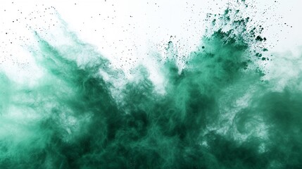 Obraz premium abstract powder splatted background,Freeze motion of green powder exploding/throwing green, Abstract emerald dust explosion on white background.