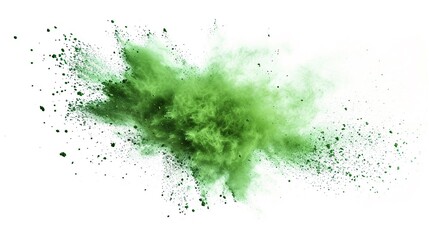 abstract powder splatted background,Freeze motion of green powder exploding/throwing green, Abstract emerald dust explosion on white background. - obrazy, fototapety, plakaty