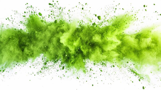 abstract powder splatted background,Freeze motion of green powder exploding/throwing green, Abstract emerald dust explosion on white background.