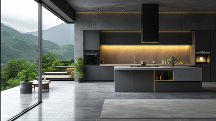 Modern kitchen design in a minimalist style. - obrazy, fototapety, plakaty