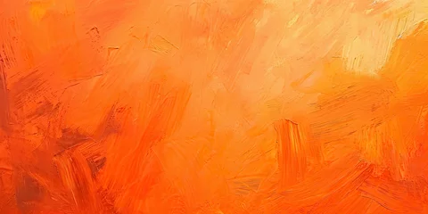 Fotobehang Oil paint strokes on wide canvas textured orange background decorating art painting illustration, generated ai   © dan