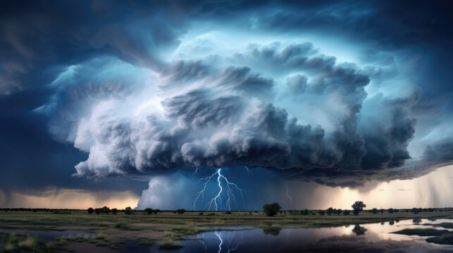 This upclose image showcases the mesmerizing chaos of a thunderstorm as it approaches the horizon. The unpredictable nature of weather patterns is amplified as we zoom in, seeing the intricate