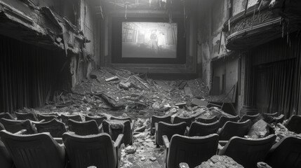 Destroyed cinema after the incident. - obrazy, fototapety, plakaty