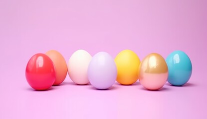 Fototapeta na wymiar Bright Easter eggs on pink background