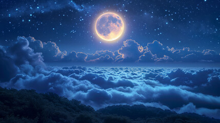 Fototapeta premium Rising big moon. Beautiful view and detail of the moon.