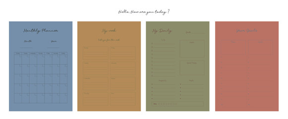 Daily Week Monthly Year to do list planner. Minimalist planner template set. Vector illustration.	