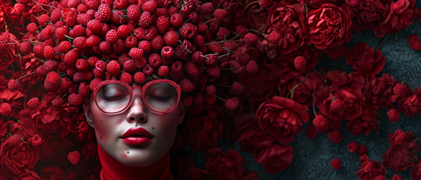 Fashion magazine cover photo of Raspberry made out of faces.