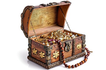 Treasure Box Chest with Jewelry and Coins