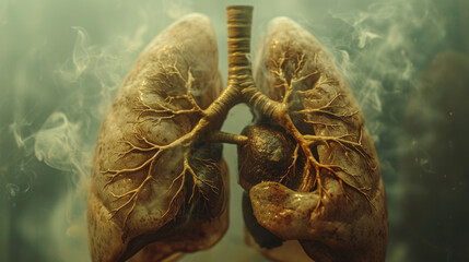 A person's lungs become smoking after many years. The effect of cigarettes on the lungs.