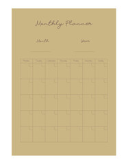 Monthly planner. Minimalist planner template set. Vector illustration.	