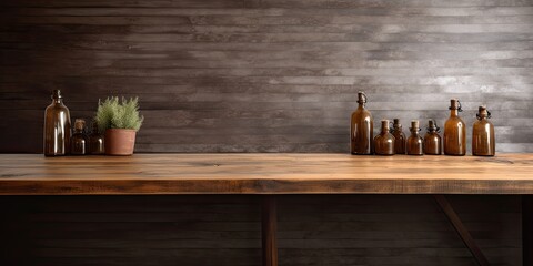 Versatile wooden table for displaying products against cafe interior backdrop.