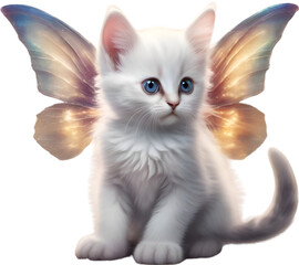 Fairy kitten with a magical wing. 